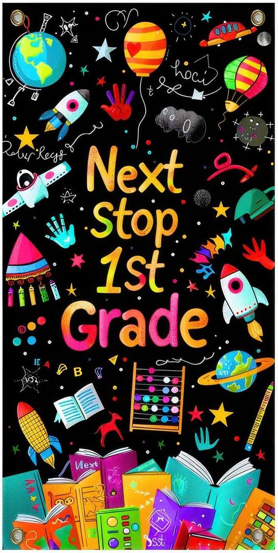 Graduation Party Decorations Door Cover 71x35 Congrats Graduate Class of 2025 Porch Banner Sign"Next Stop 1st Grade" Kids School Party Flag Classroom Door Decoration, Graduation Celebration