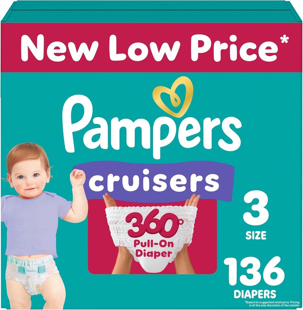 Pampers Diapers - Cruisers 360 - Size 3, 136 Count, Babyproof up to 100% Leakproof Pull-On Diaper