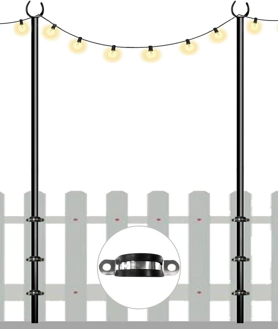Outdoor String Light Pole, 10 FT Heavy Duty Light Stand Hanger Pole for Outside Deck Fence Railing Backyard, Patio, Christmas, Wedding, Party (2 Packs)