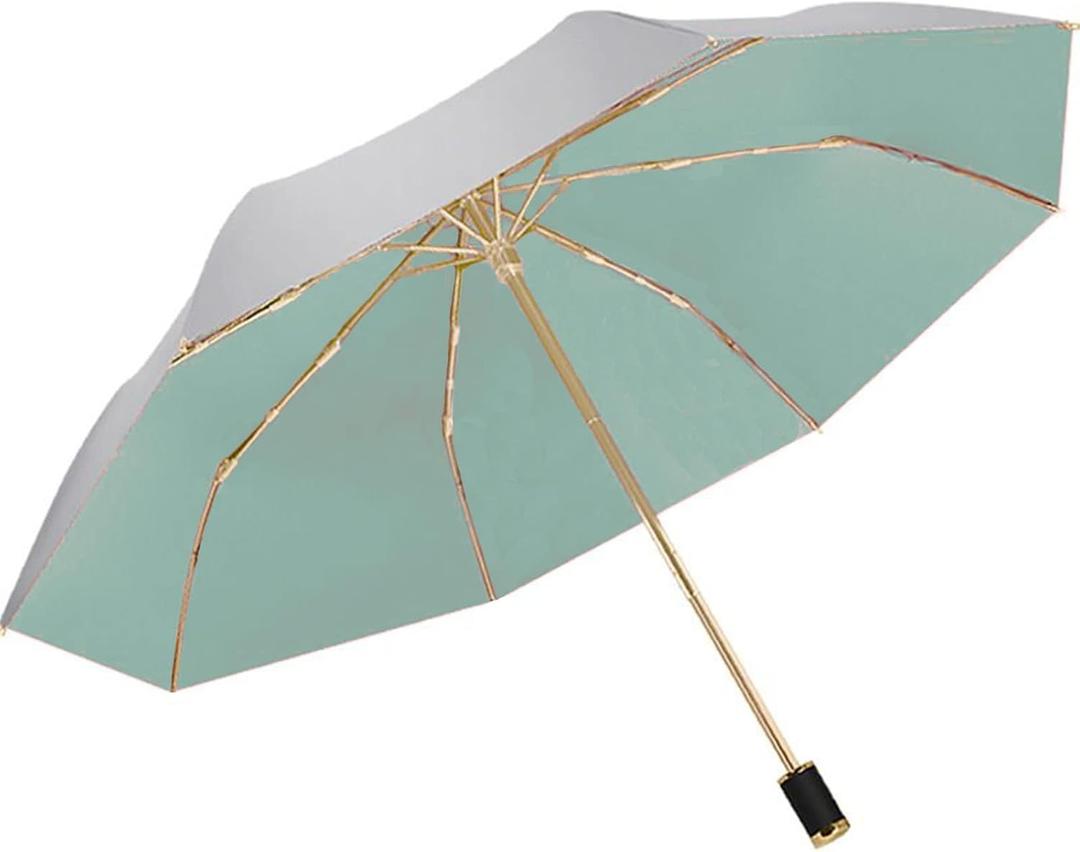 Meichoon UPF 50+ UV Protection Travel Reverse Umbrella Reflective Silver Double Layer Cover 8 Ribs Reinforced Windproof Sun Blocking Foldable Compact for Hiking Backpacking