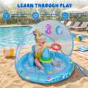 Verdenu Baby Splash Pad, Baby Pool Float with Canopy, Splash Pad with Backrest & Stackable Rings for Toddlers, Summer Outdoor Water Play Toys for Boys Girls