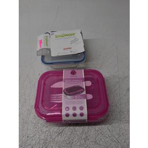 Snapware 4-Cup Total Solution Square Food Storage Container, Glass, Clear (1109304) with Manna™ Glass Bento Box - Pink
