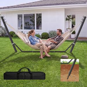 Universal Hammock Stand, Heavy Duty Adjustable 8-12FT Steel Hammock, 600lbs, Black Hammock Stand Weather Resistant for Outdoor Yard Garden With Bag(Not Included Hammock)