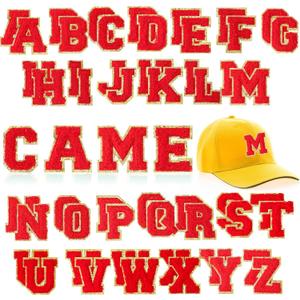 WILLBOND 52 Pcs Self Adhesive Chenille Letter Patches, 2.2/2.8 Inch A-Z Embroidered Alphabet Stickers for Clothes Bags Hats DIY Craft Supplies Christmas Personalized Gifts(Red,2.2 Inch)