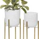 Deco 79 Metal Indoor Outdoor Planter Deep Dome Speckled Large Planter Pot with Gold Stands, Set of 2 Planters 22", 19"H, White