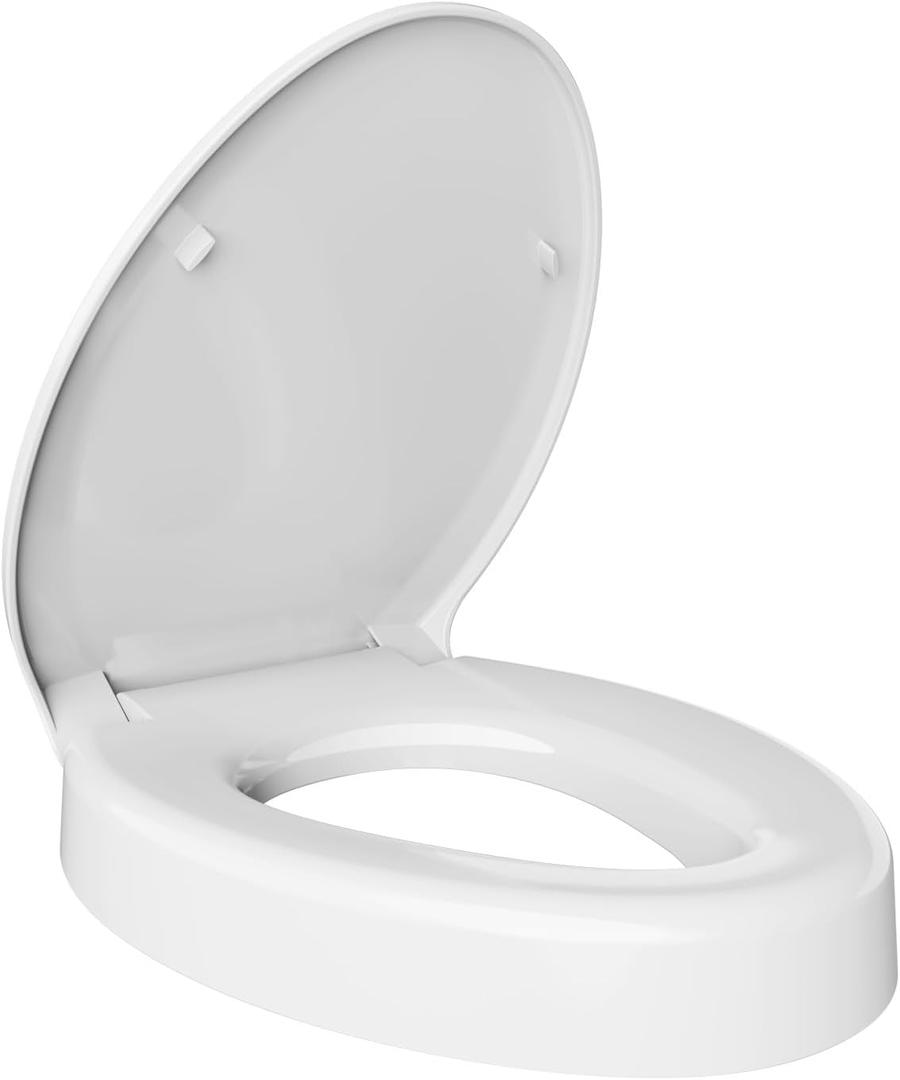 Elevated Toilet seat 3 inch, Elongated Toilet seat risers for Seniors, Slow Close, Heavy Duty, Never Loosen, Raised Toilet seat Elongated Bowl, White(18.5)