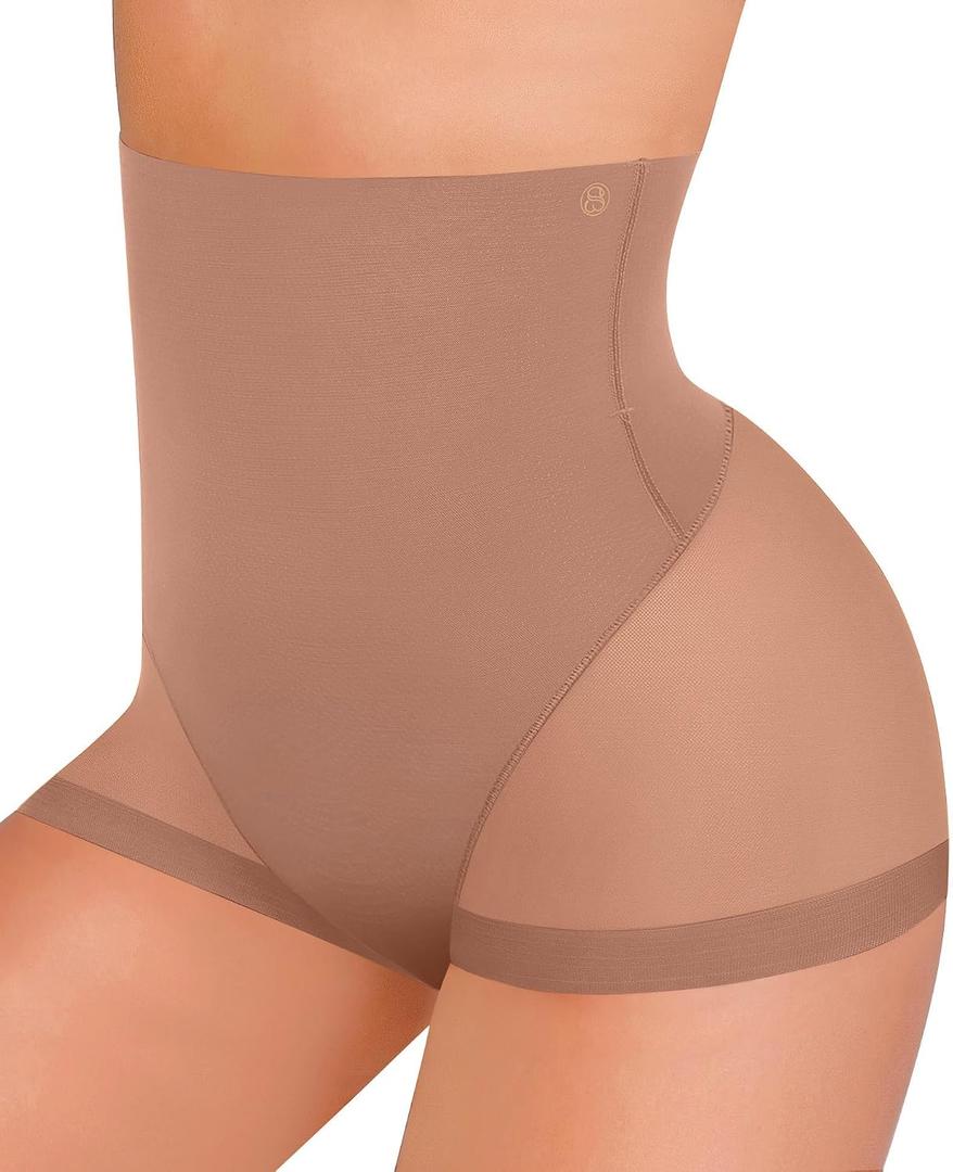 SHAPELLX Tummy Control Body Shaper Shapewear for Women High Waisted Panties Invisible Shaping Underwear (Light Brown Medium)
