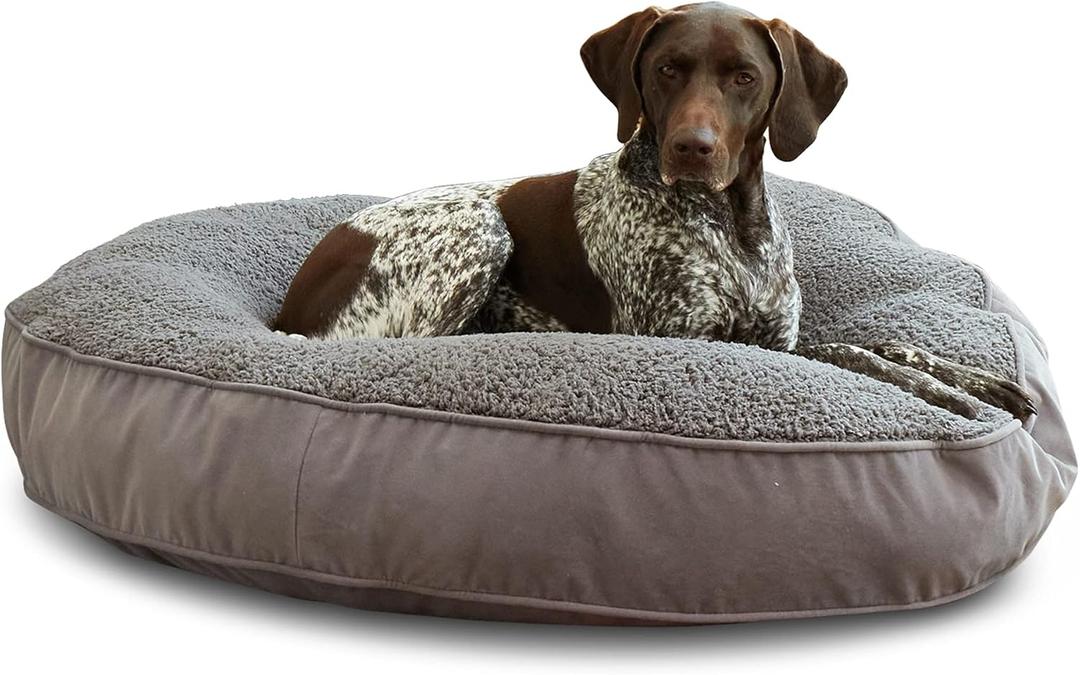 Happy Hounds Scout Deluxe Round Pillow Style Sherpa Dog Bed, Large (42 x 42 in.), Pewter