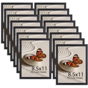 Memory Island 8.5x11 Photo Frames for Wall and Tabletop Display, 8.5 by 11 Black Picture Frames with HD Plexiglass, Set of 15