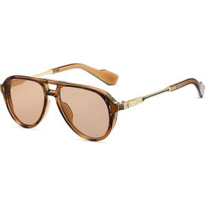 Vintage Retro 70s Sunglasses for Women Men, Fashion Disco Glasses, Double Bridge Aviators (Brown)