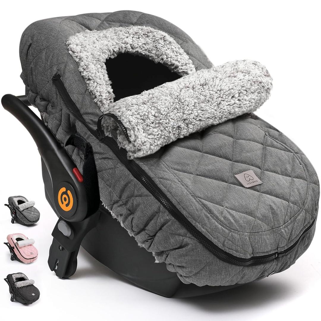 ACRABROS Car Seat Cover Baby: Winter Infant Carseat Canopy for Boy Girl Newborn, Zipper Peeping Window, Warm Cozy Cold Weather Waterproof Fitted, Heather Grey