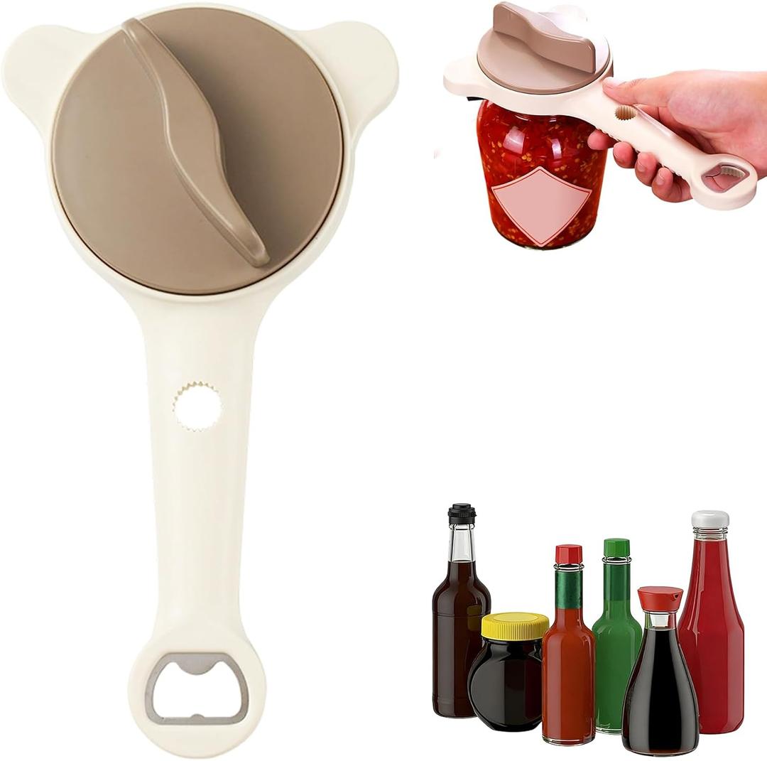 4 in 1 Multi-Purpose Jar Opener,Magnetic Stainless Steel Can Opener with Ergonomic Handle,Multi Size Lid Tool for Jars Cans Wine Bottles, Home Kitchen Helper(Beige)