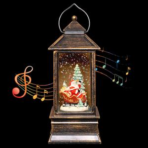 Christmas Snow Globe Water Lantern Musical Glitter Santa Claus Christmas Tree Decor, USB or Battery Operated Christmas Lantern for Thanksgiving 10.7" x 3.7" x 3.7"