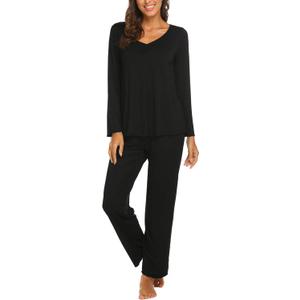 Ekouaer Womens Pajama Sets 2 Piece Lounge Set Fall Winter Pajamas Long Sleeve Pjs Top and Pants Soft Pj Sets Loose Sleepwear (X-Large, A01-black)