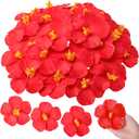 Hotop 24 Pcs Artificial Hibiscus Flowers for Hawaiian Luau Party Decor Fake Tropical Hibiscus Flowers Decorations for DIY Crafts Summer Party Favors Supplies Cake Tables Centerpieces(Red)