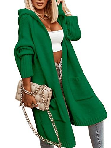 Aoysky Women's Long Cardigans Cable Knitted Open Front Oversized Hooded Outerwear Sweater Coat Green M