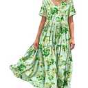 YESNO Women's Summer Maxi Dresses Casual Floral Short Sleeve V Neck Boho Beach Vacation Swing Dress with Pockets XL