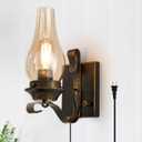 Yisuro Plug in Wall Sconce,Oil Rubbed Bronze Wall Sconces,Retro Rustic Wall Lamps,Sconces Wall Lighting with Amber Glass,Indoor Vintage Bedside Wall Lighting for Living Room Bathroom (1 Pack)