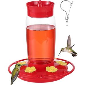 Plastic Hummingbird Feeder - 22oz Leakproof Outdoor, 6 Bee-Proof Ports with Ant Moat, Wide Mouth Easy Clean, Hanging Hook for Trees or Decks