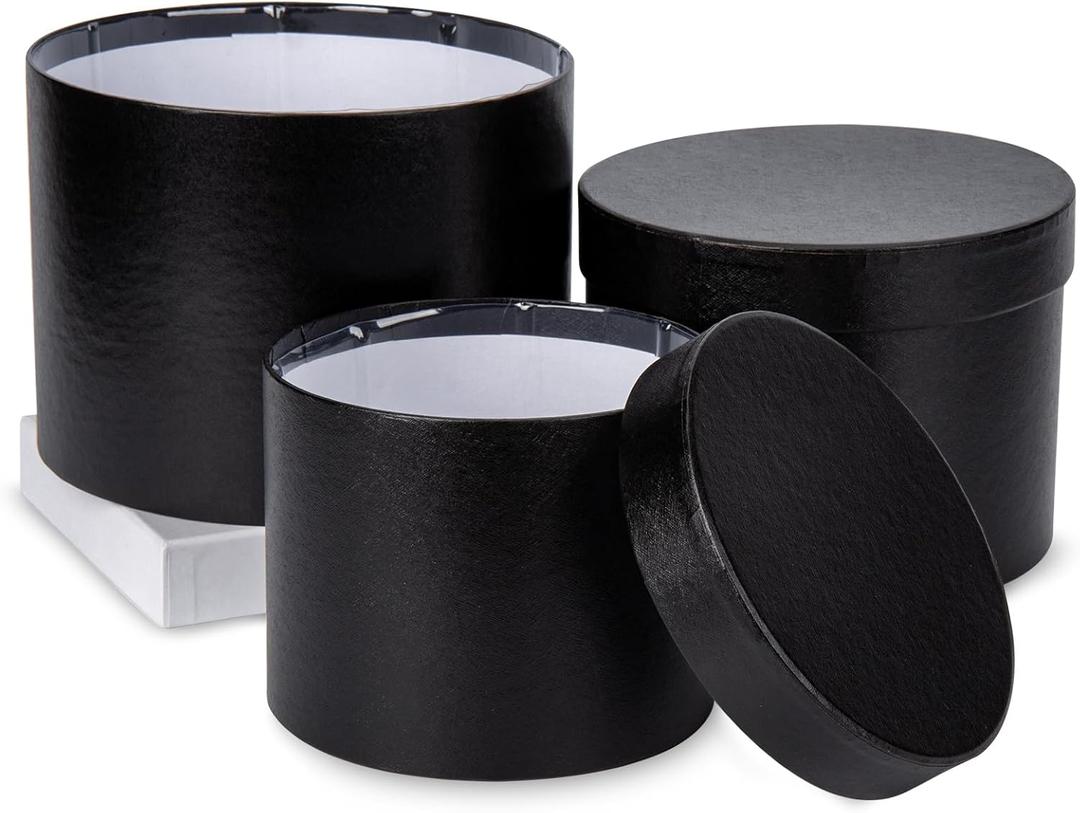 GnFlus Black Gift Box Round Gift Boxes with Lids Set of 3 Nesting Gift Boxes for Presents Assorted Sizes Flower Boxes for Arrangements Birthday Wedding Bridesmaid Graduation Christmas Party Gift Bags