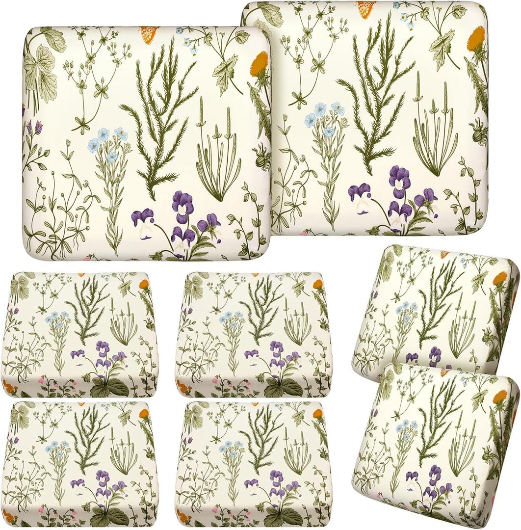 Hosuly 8 Pcs Spring Wildflower Sofa Cushion Cover for Patio Summer Floral Stretch Outdoor Sofa Seat Cushions Covers Tropical Flower Indoor Replacement Couch Slipcover Flexibility Chair Seat Cover