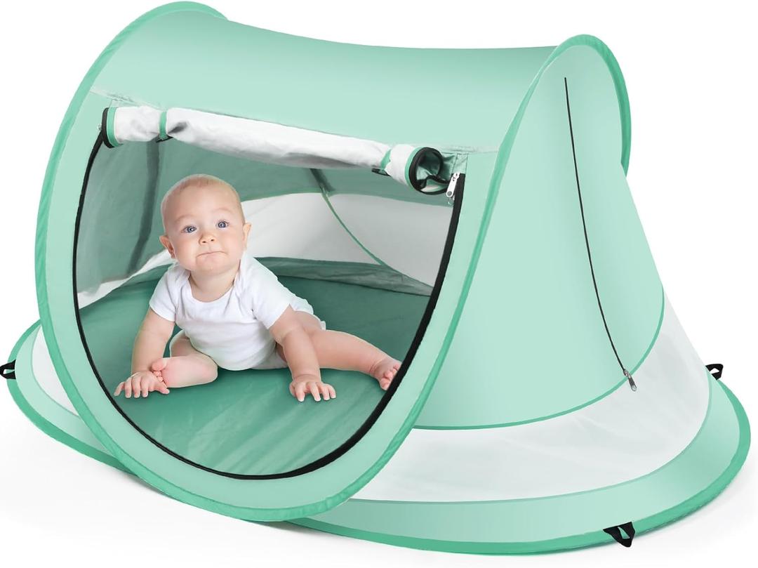 Baby Beach Tent, Large Pop Up Portable Sun Shade with Mosquito Net, Indoor Baby Play Tent for Travel, Beach, UPF 50+ UV Protection Sun Shelters