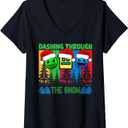 Womens Geometry Dashing Through The Snow Sleep Dash Game Christmas V-Neck T-Shirt,medium