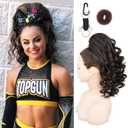 SEIKEA Cheer Ponytail Hair Piece, 14" Curly Cheerleader Hairpiece Ponytail Extension for Cheerleader Competition, Dance Dark Brown