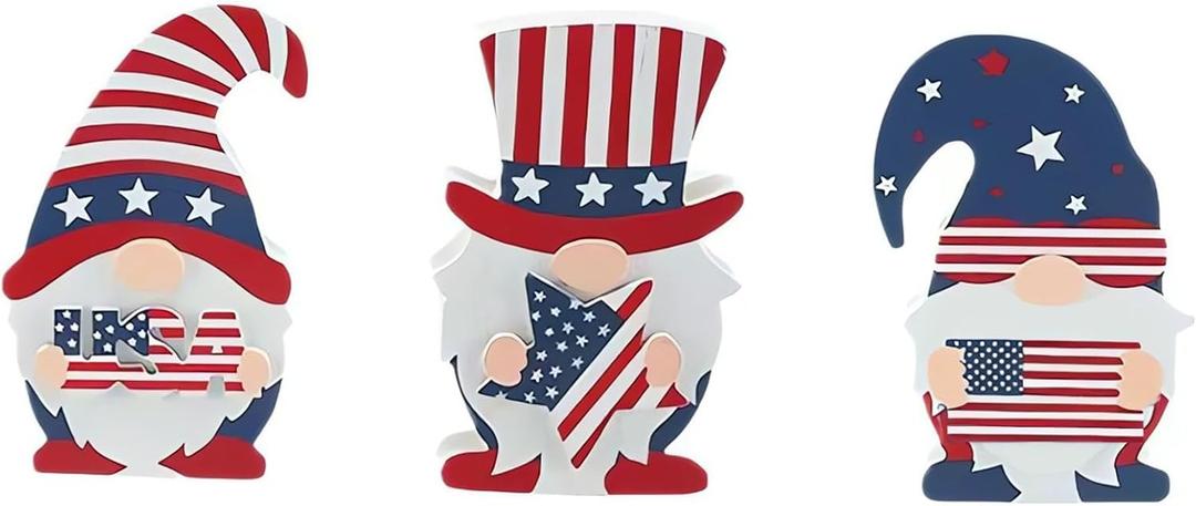 4th of July Wooden Gnome Decorations, Memorial Day Decorations, Patriotic Gnome for Home Decor, Red White and Blue Rustic Decor, Freestanding Table Signs