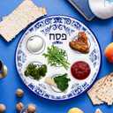 Newtay 24 Pcs Passover Seder Plate Plastic 10" Disposable Plates Passover Decorations for Kids Adults Communal Seders Foods Pesach Kitchen Accessories Table Decorations(Blue Floral Renaissance)