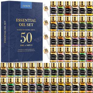 SACATR 50 Pcs Natural Essential Oil Set -Essential Oils Gift Set for Diffuser, Home Care, DIY Candle and Soap Making(50 * 5ML) (0.17 Fl Oz (Pack of 50))