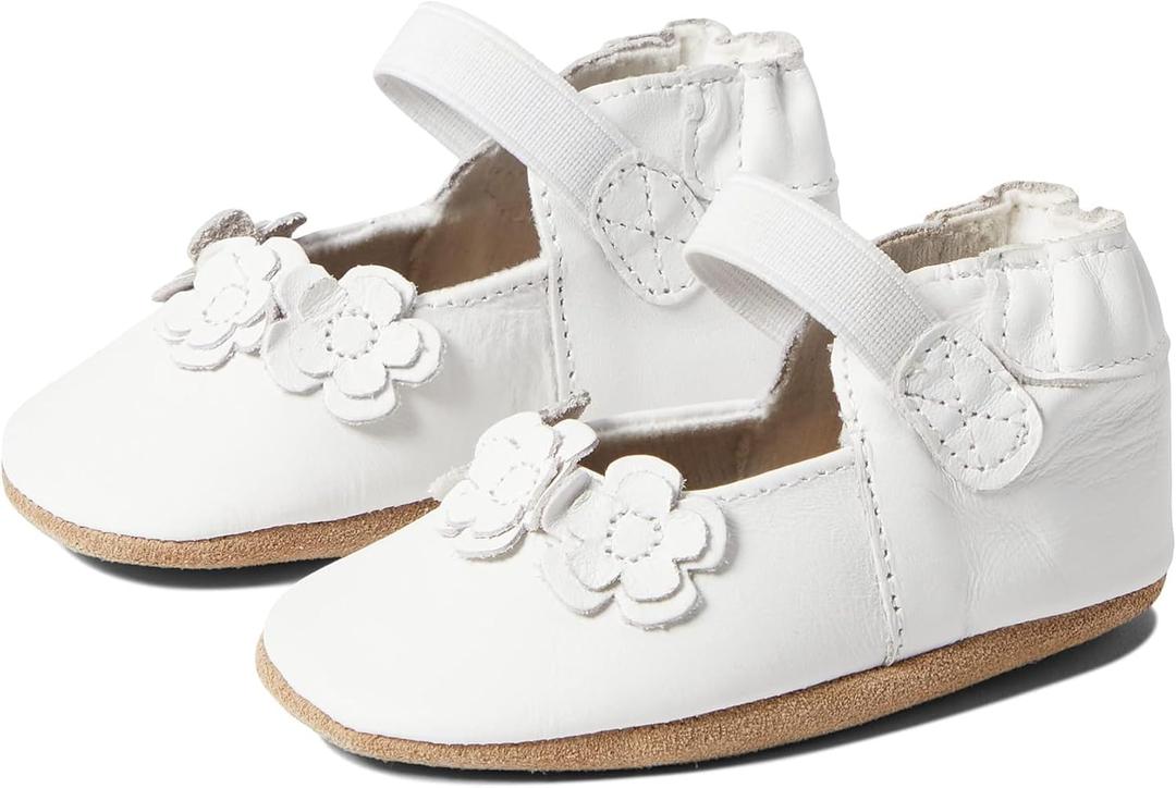 Robeez Baby Girls and Unisex Soft Soles Slip-Resistant Crib Shoes Slippers for Infant and Toddler, 0-24 Months (Briana White)