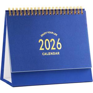Small Desk Calendar 2026, Standing Flip Desktop Calendar from Now to December 2026 - Metal Ring Twin-Wire Binding Monthly Desktop Calendar for Home Office School (Blue)