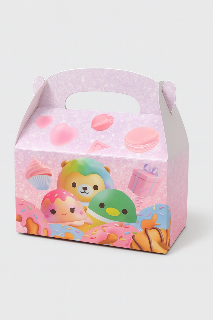 Coal2ToalPW Plush Toys Party Gifts Boxes Candy Boxes with Handles Kawaii Themed Birthday Party Supplies Treat Boxes Party Decorations Goodie Boxes for Girls Boys Kids, 12×33 Packs