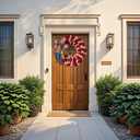 20 Inch 4th of July Wreath Patriotic Burlap Wreaths for Front Door Red Beige Blue Memorial Day American Flag Wreath with Bowknot 4th of July Decorations Outdoor