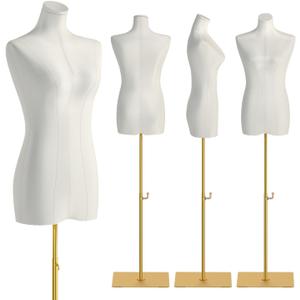 Female Mannequin Torso Sewing: Adjustable Height from 47.2 to 74.8 Inch Female Dress Form for Sewing and Clothing Display - Pinnable Mannequin with Support Metal Base Stand (White)