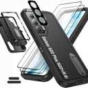 Case is Specially Designed for Galaxy S22 Plus/S22+ 6.6 Inch, Full Body Protection Heavy Duty Shock Absorbing 3 in 1 Silicone Rubber Built-in Stand with 2 Tempered Screen Protectors-Black