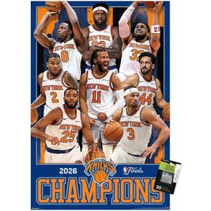 Trends International NBA New York Knicks - 2026 NBA Finals Champions Wall Poster with Pushpins, 34L x 22.4W, Premium Poster & Push Pin Bundle