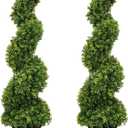 3ft Spiral Boxwood Topiary Trees Artificial Outdoor Set of 2 - UV Resistant Faux Plants for Outside Planters, 36" Fake Twisted Tree for Front Porch Decor (Milan Foliage)