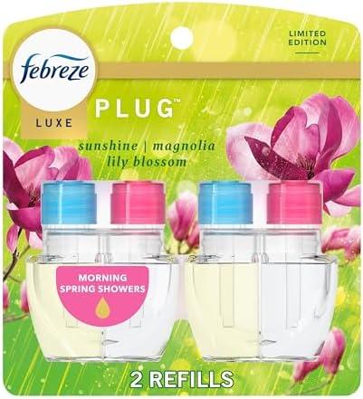 Febreze Plug In Air Freshener, Odor-Fighting Scented Oil Refill, Morning Spring Showers, 2 Refill