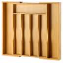 Oridom Expandable Bamboo Kitchen Drawer Organizer for Cutlery and Utensils, Adjustable Bamboo Wood Cutlery Tray in Drawer for Flatware and Silverware in Kitchen, (Natural)
