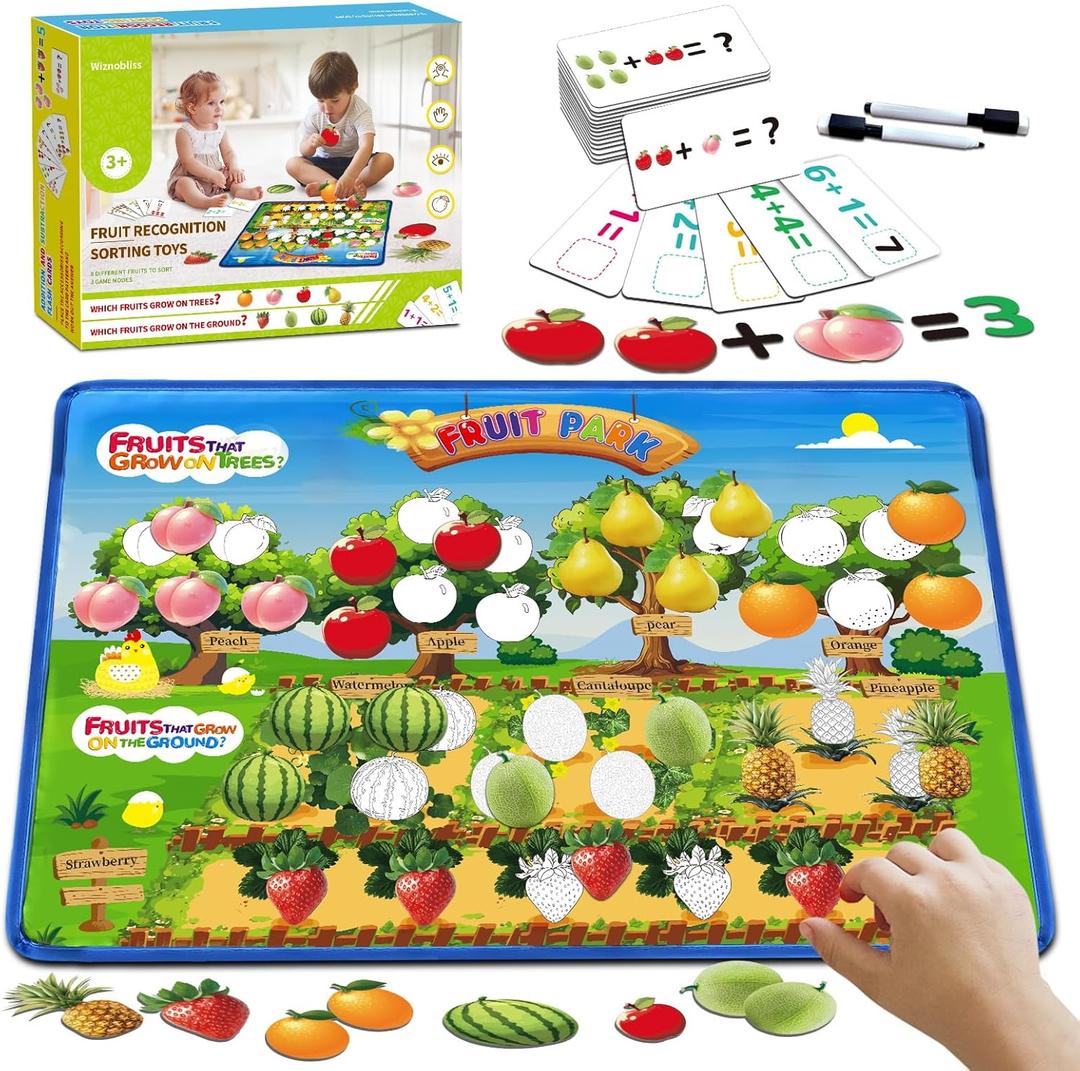 Sorting Toys for Toddlers,Fruit Sorting Matching Game,Addition and Subtraction Flash Cards, Montessori Fine Motor Sensory Toys for Toddlers 3+ Years Old.