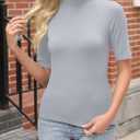 ANRABESS Women Tops Mock Neck 1/2 Short Sleeve Slim Fit Basic Tee Shirts Dressy Work Business 2026 Summer Fall Casual Outfits