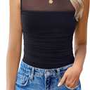 Avidlove Women's Mock Neck Mesh Bodysuit Ruched Tank Body Suits Top Sheer One Piece Going Out Tops Classy Outfits (Black, M)