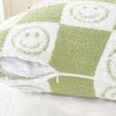 Pack of 2 Ultra Soft Cozy Happy Smiling Face Checkered Knitted Throw Pillow Cover Fluffy Microfiber pillocase Decorative for Sofa Bed 18 Inches Both Sides (Green)