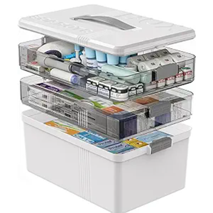 3 Tier Medicine Cabinet Organizer Large Capacity Medicine Organizer, Portable Medicine Box with Handle, Multipurpose Medical Box with Removable Tray, First Aid Boxes Empty, White