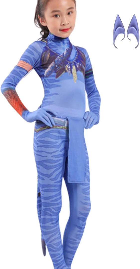Avatar Costume for Kids, Anime Costume Halloween Cosplay Jumpsuit Tights Bodysuit Stage Costumes for Children Girls Boys (X-Large)