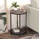 NSdirect Round Side Table,16in Rustic Wooden End Table Surface Top & Sturdy Metal Legs Nightstand for Living Room Bedroom Farmhouse Sofa Table with Storage Open Shelf,Light Walnut