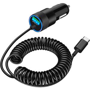 【MFi Certified】iPhone 17 Car Charger Fast Charging, Braveridge 75W USB C PD&QC Car Power Cigarette Lighter USB Charger with 6FT Type C Coiled Cable for iPhone 17/ 17 Pro Max/ 16/ 15/ Galaxy S25/ S24/ Pixel