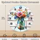 Watercolor Spring Flower Wall Clock, Vintage Wooden Silent Non-Ticking Battery Operated with Arabic Numerals, Decorative for Kitchen, Office, 10 Inch